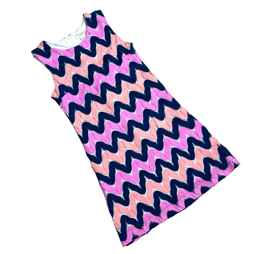 KC Parker by Hartstrings Girls’ Pink Navy Crochet Chevron Dress Girls’ Size 8
